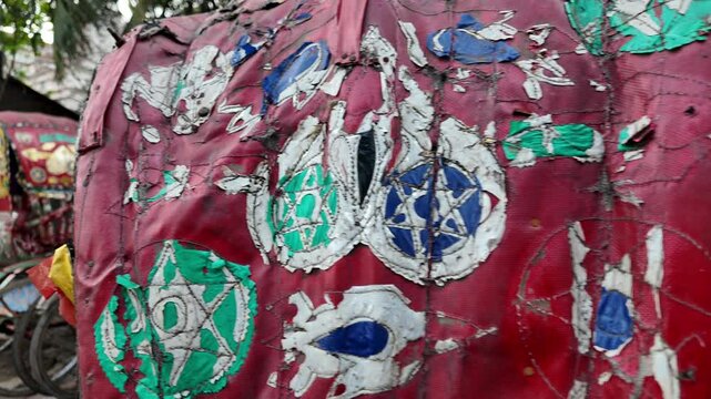 Parked decorated rickshaws, Dhaka Division, Dhaka, Bangladesh