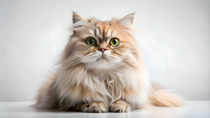 Persian cat posing gracefully on a clean white background, Persian cat, feline, fluffy, elegant, regal, white fur, cute