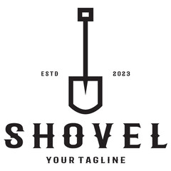 Shovel logo for agriculture, excavation,building, mining foundation. gardening vector set design with leaves