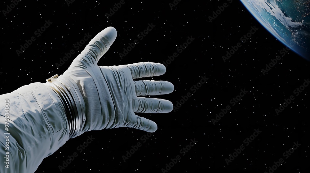 Canvas Prints astronaut hand floating in space: a gloved astronaut hand floating in the vacuum of space, with the 