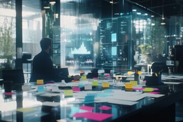 Man Analyzing Data with Holographic Interface