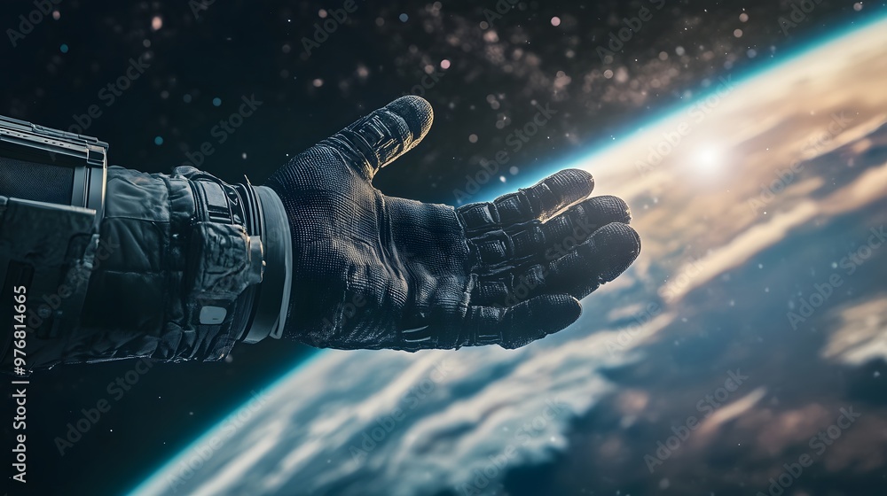 Canvas Prints astronaut hand floating in space: a gloved astronaut hand floating in the vacuum of space, with the 