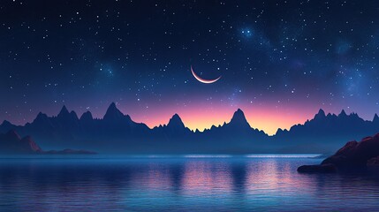 Fototapeta premium Starry Night Over Mountains and Lake