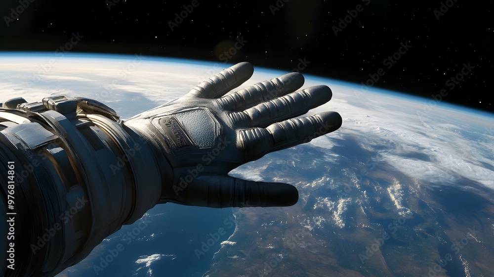 Canvas Prints astronaut hand floating in space: a gloved astronaut hand floating in the vacuum of space, with the 