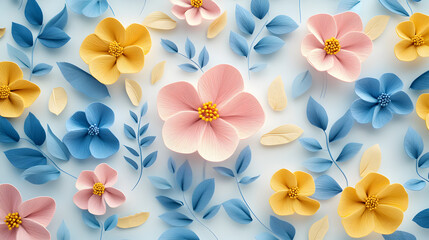 Floral seamless pattern with vibrant flowers and leaves, perfect for wallpaper, fabric, or vintage design