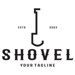 Shovel logo for agriculture, excavation,building, mining foundation. gardening vector set design with leaves