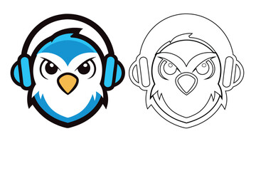 a popinjay head with headphone mascot logo icon