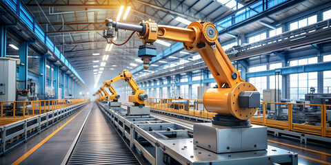 Industrial robot working in smart autonomous factory , automation, robotics