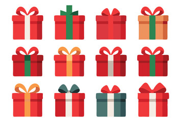 Set of Colorful Gift Boxes with Decorative Bows flat Design Vector Icons