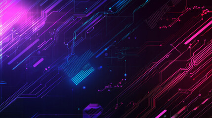 Obraz premium This vector illustration presents a sleek, abstract technology background, highlighting intricate circuit lines and geometric patterns. The design features a network of interconnected lines and nodes,
