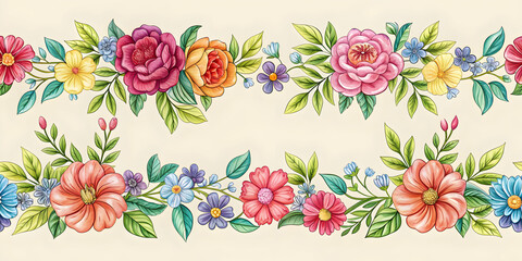 Obraz premium Hand drawn floral borders perfect for adding a touch of elegance to your designs, flowers, borders, hand drawn, botanical