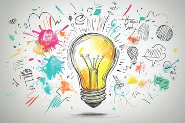 Bright Idea: A Lightbulb Surrounded by Colorful Doodles