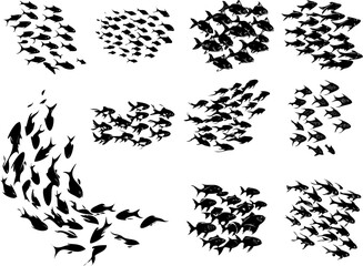 Silhouette illustration of fish swimming in group