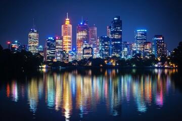 Cityscape with Vibrant Reflections on the Water