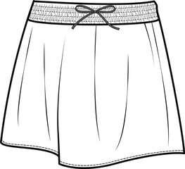 Elastic Waist Skirt technical drawing vector illustration. Skirt flat sketch