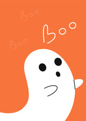 Halloween card with ghost. Trick or Treat postcard design. Halloween card in flat style. Happy Halloween, Halloween for kids. Vector hand drawn illustration in flat style