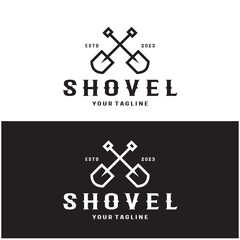 Shovel logo for agriculture, excavation,building, mining foundation. gardening vector set design with leaves