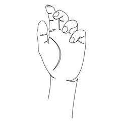 One continuous single drawing line art doodle hand, palm, human, finger. Isolated image hand draw contour on a white background
