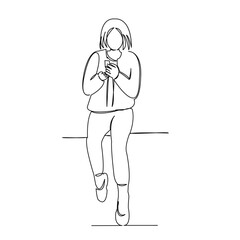 One continuous single drawing line art doodle student, people, girl, teenager, beautiful, phone, technology. Isolated image hand draw contour on a white background
