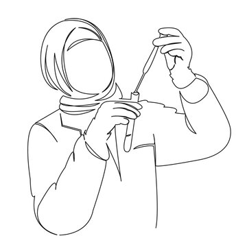 recommend clip art: One continuous single drawing line art doodle muslim, research, scientist, science, female. Isolated image hand draw contour on a white background
                    