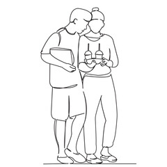 One continuous single drawing line art flat doodle people, woman, man, male, couple. Isolated image hand draw contour on a white background
