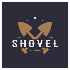 Shovel logo for agriculture, excavation,building, mining foundation. gardening vector set design with leaves