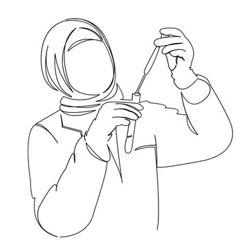 recommend clip art: One continuous single drawing line art doodle muslim, research, scientist, science, female. Isolated image hand draw contour on a white background
                    