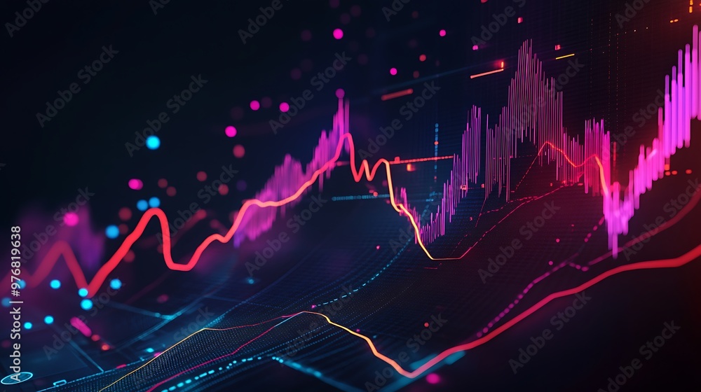 Aufkleber Abstract digital data visualization with glowing lines and dots