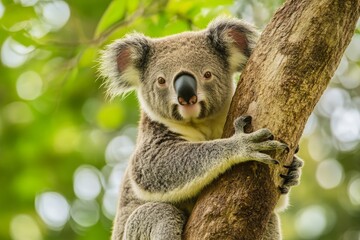 Fototapeta premium Koala Bear Embracing a Tree Trunk