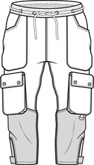 Sweatpants with cargo pockets vector illustration. Garment template flat sketch
