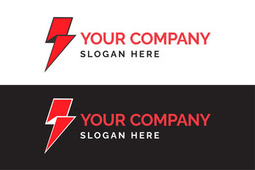 Red lightning bolt logo on white and black backgrounds. Branding mockup for corporate identity. Suitable for logo design.