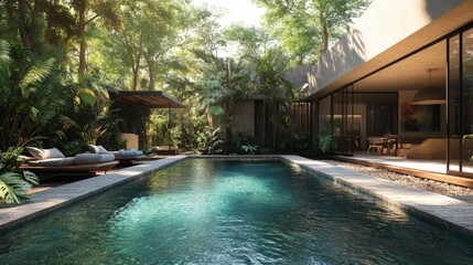 Modern Tropical Villa Swimming Pool with Lush Greenery