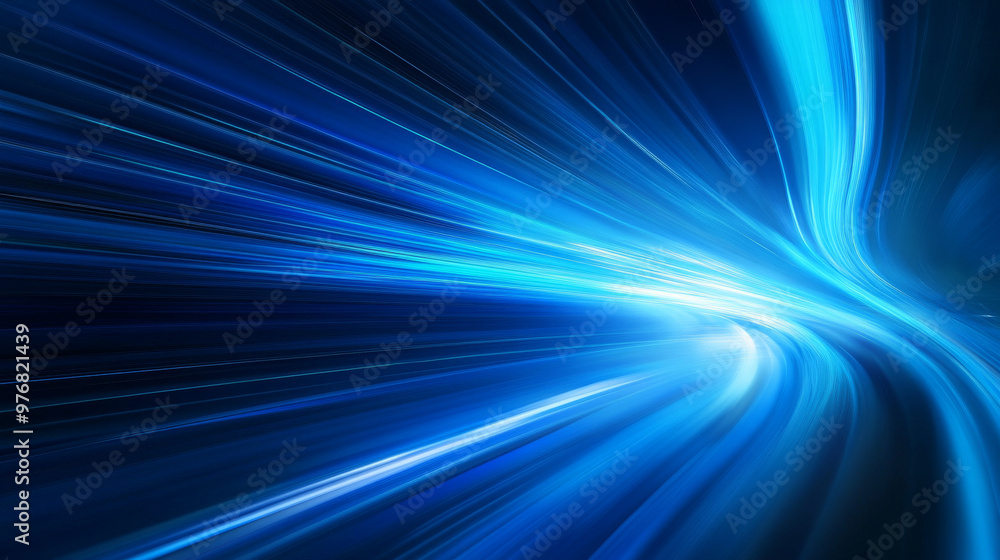 Poster abstract background with rapid-moving blue light and stripes, creating a dynamic digital effect.