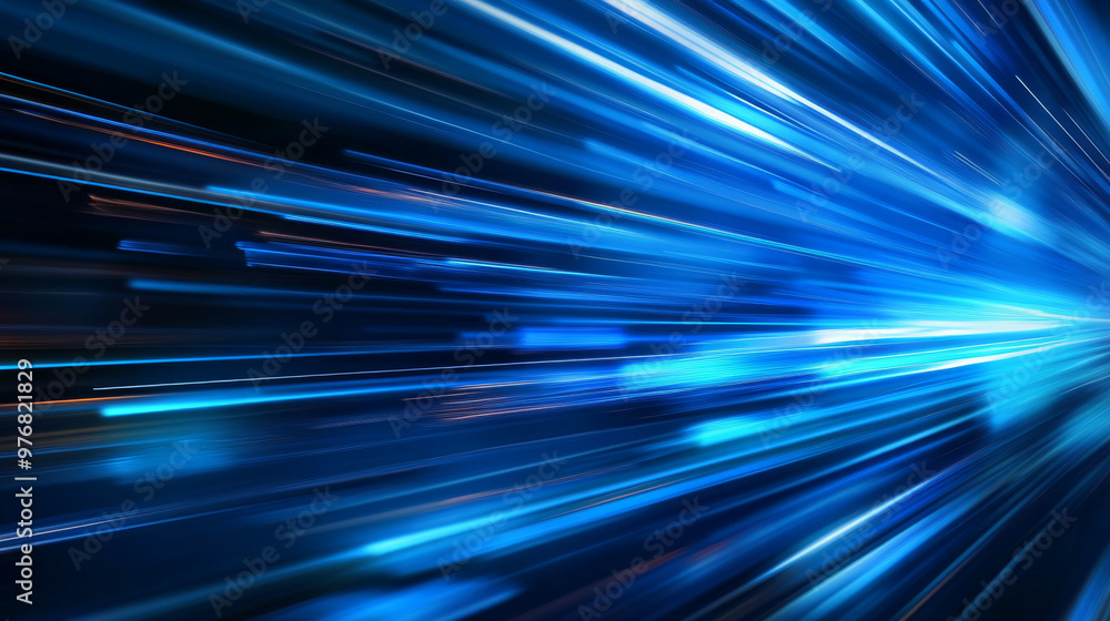 Poster abstract background with rapid-moving blue light and stripes, creating a dynamic digital effect.