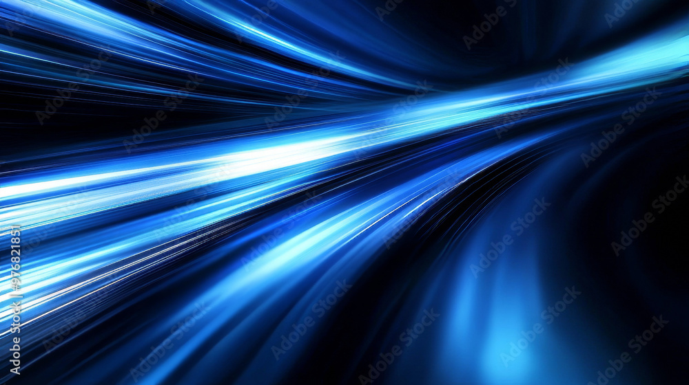 Poster abstract background with rapid-moving blue light and stripes, creating a dynamic digital effect.
