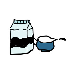 milk box clipart on transparent background. Childish naive doodle design style, hand drawn vector art.