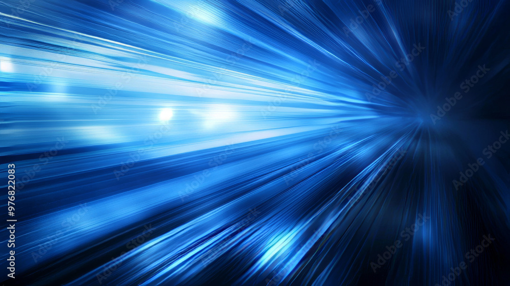 Poster abstract background with rapid-moving blue light and stripes, creating a dynamic digital effect.