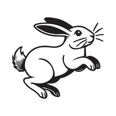 Cute Rabbit Vector illustration in black and white  -  Rabbit Outline Clipart Design