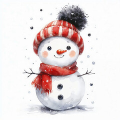 Cute cartoon snowman on white background. AI