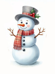 Cute cartoon snowman on white background. AI