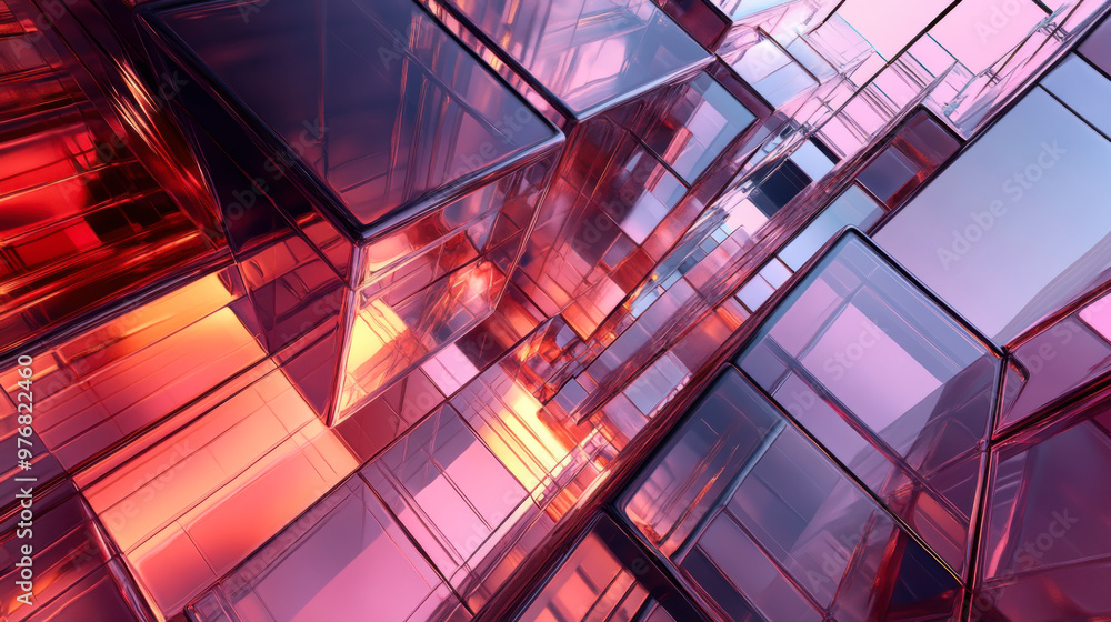 Poster abstract geometric design featuring vibrant colors and translucent shapes in a futuristic setting du