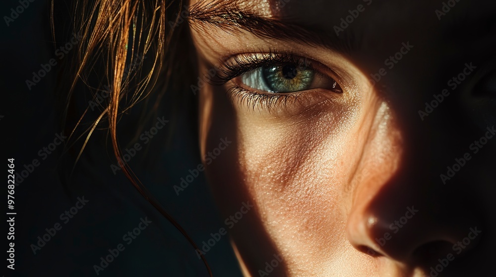 Poster contemplative stare into the void, half-shadowed face showing depth of thought