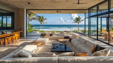 Fototapeta premium Modern Beach House Interior Design With Ocean View