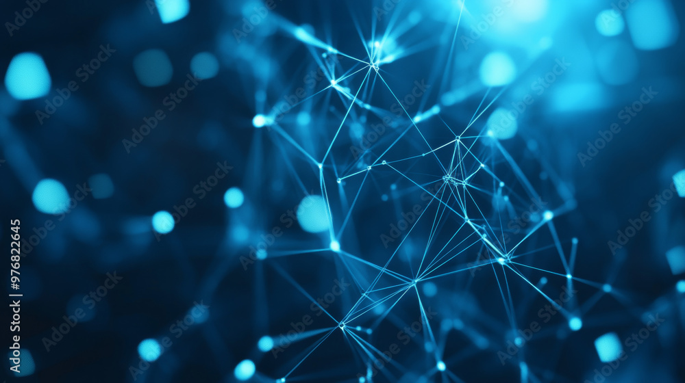 Poster abstract blue polygonal background featuring interconnected dots and lines. conceptual design for da