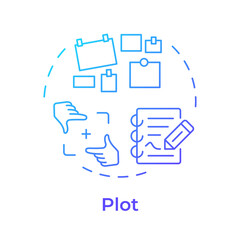 Plot multi color concept icon. Story board, storytelling. Cinematography, film plot. Round shape line illustration. Abstract idea. Graphic design. Easy to use in infographic, presentation