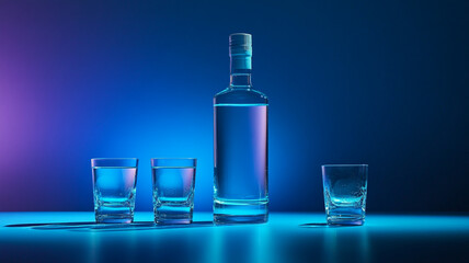 Celebrating National Vodka Day with a bottle and shot glasses in a rustic setting