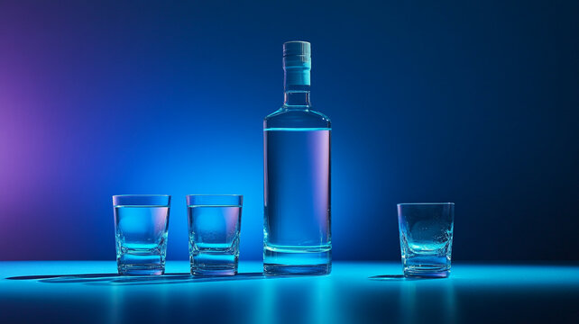 Celebrating National Vodka Day with a bottle and shot glasses in a rustic setting