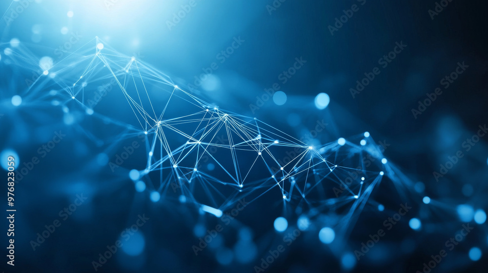 Poster abstract blue polygonal background featuring interconnected dots and lines. conceptual design for da