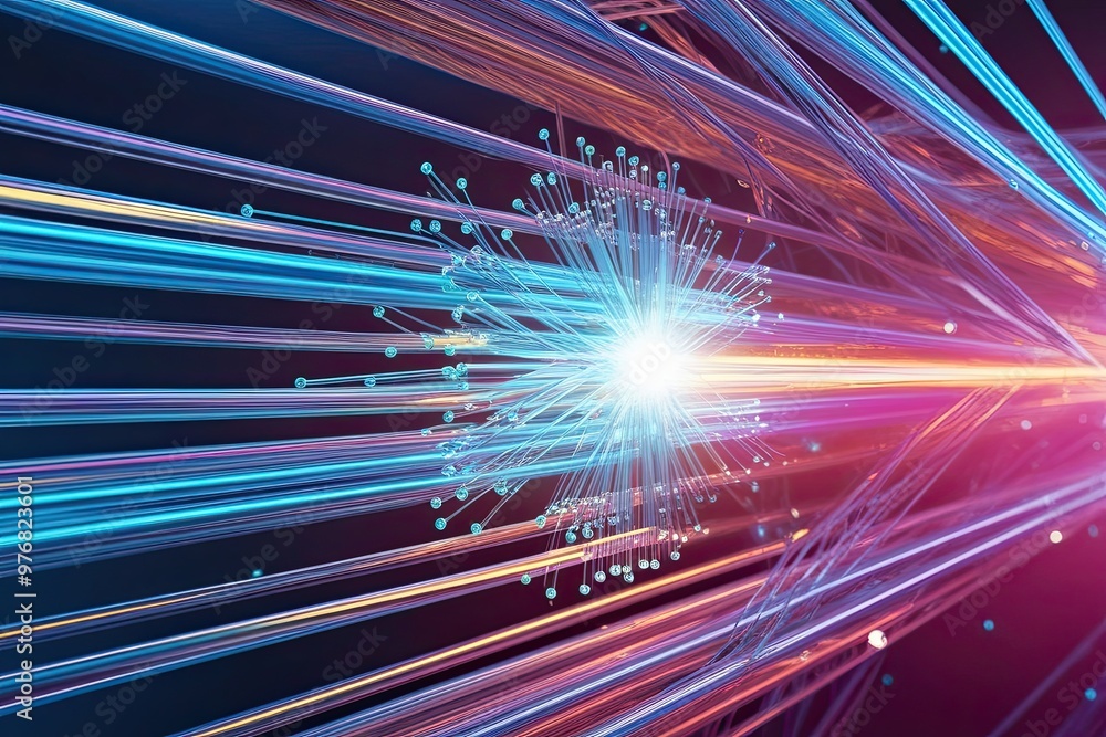 Poster dynamic abstract visualization of fiber optic cables and advanced quantum computing architecture