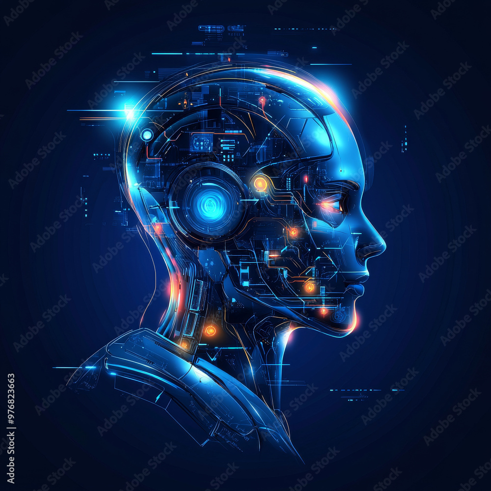 Poster abstract digital technology background for artificial intelligence (ai) featuring a digital brain, f